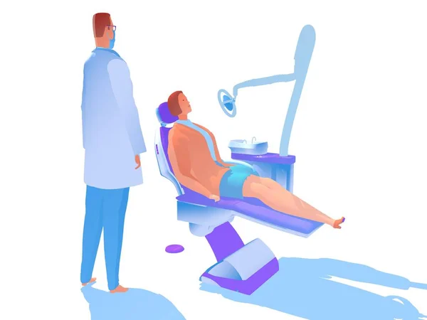 Ilustracja Dentysty Pacjentem Naśladując Jasny Płaski Styl Kolorów — Zdjęcie stockowe