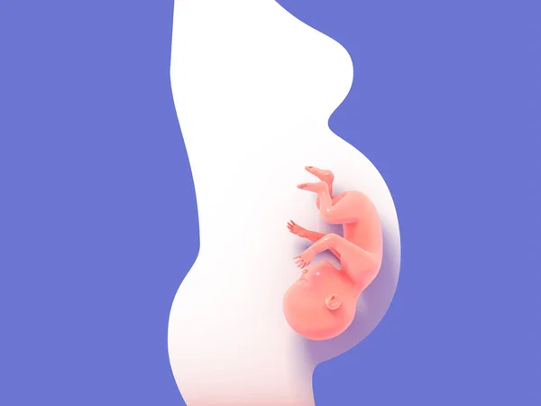 青の背景に妊娠中の女性のシルエットの3Dイラスト 生まれていない子供を救いのうちに突き出す — ストック写真