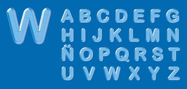 Ilustração Alfabeto Cristal Água Cartas Maiúsculas Fundo Azul — Fotografia de Stock