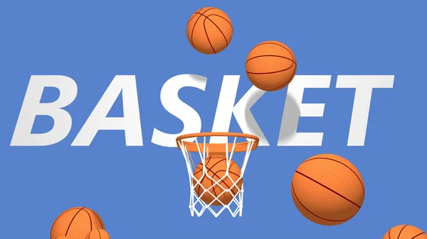 Basketbol toplarının potaya çıkışının 3 boyutlu bir çizimi ve sayı. 