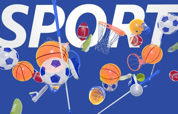 스포츠 우주에서 왼쪽에서 오른쪽으로 이동하는 삽화와 스포츠 단어가 색깔의 — 스톡 사진