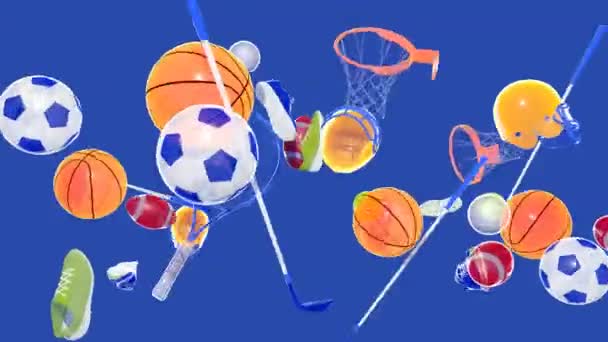 Animatie Van Sportobjecten Die Van Links Naar Rechts Bewegen Ruimte — Stockvideo