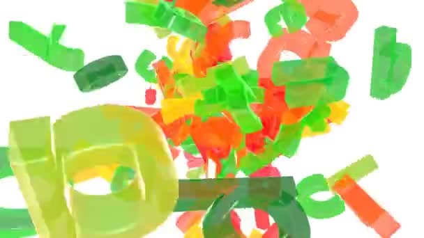 Анимация Букв Плавающих Движущихся Пространстве Цветах Фруктов Прозрачные Белом Фоне — стоковое видео