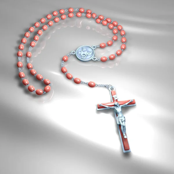 Illustration Catholic Prayer Rosary Ave Marias Made Crystal Pearls Cross — Stock Photo, Image