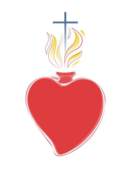 Ilustración Vectorial Del Sagrado Corazón Jesús Símbolo Religioso Colorido Diseño — Archivo Imágenes Vectoriales