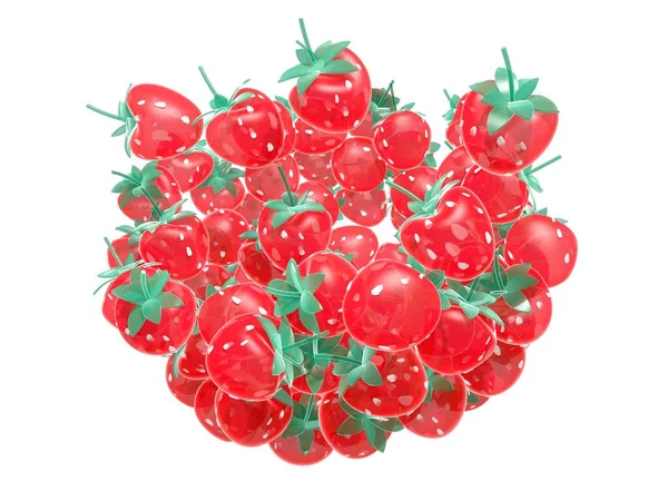 Illustration Ganzer Erdbeeren Mit Blättern Kreisförmiger Form Semitransparente Früchte Auf — Stockfoto
