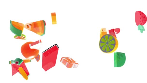 Animation Διαφόρων Φρούτων Στη Φρουτοσαλάτα Επιπλέουν Και Περιστρέφονται Στον Αέρα — Αρχείο Βίντεο