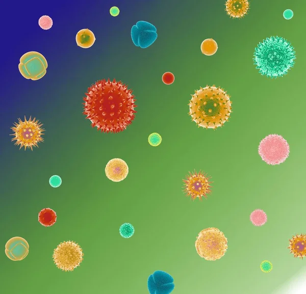 Illustration Colorful Pollen Flowers Plants Trees Simulating Scientific Microscope Images — Stockfoto