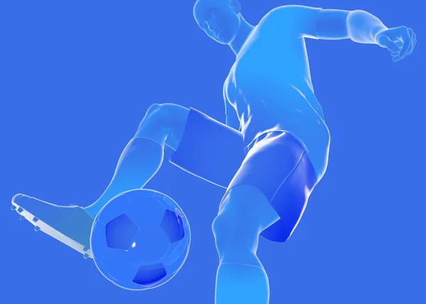 Illustration Football Soccer Player Seen Ball Blue Shirt Pants — Stok fotoğraf