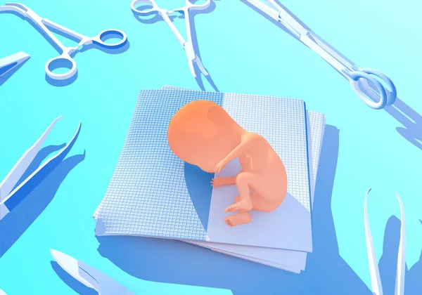 Illustration Human Fetus Together Intervention Instruments Cloth — Φωτογραφία Αρχείου