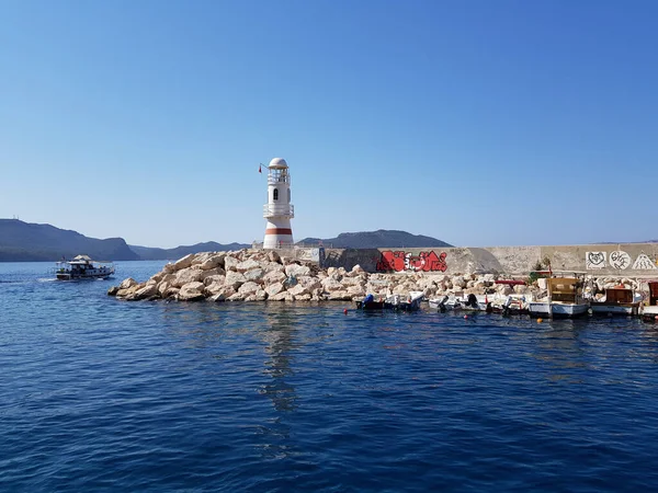 Panoramic View Lighthouse Standing Coast Kas Mediterranean Sea Antalya Turkey — Stockfoto