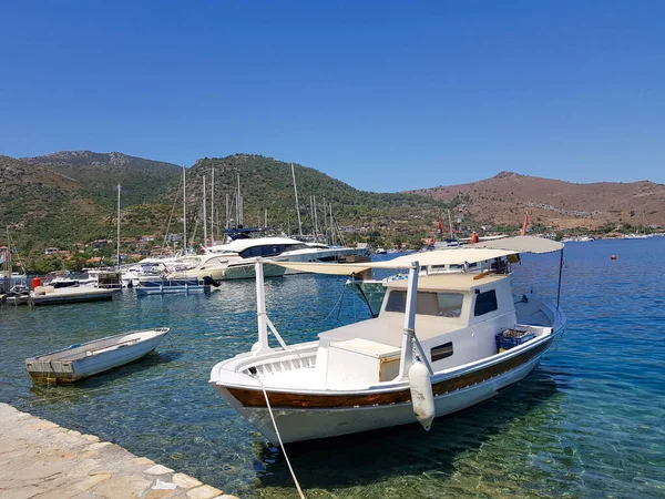 Boats Harbor Empty Wooden Fishing Boats Moored Seashore Boat Sea — Stockfoto