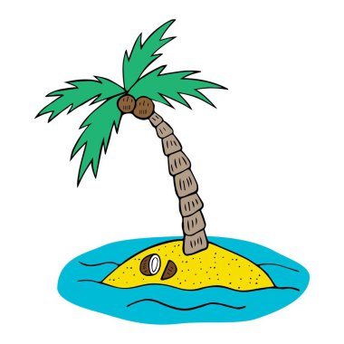 Denizin ortasında hindistan cevizi ağacı olan tropik bir ada. Tatil için cennet plajı.