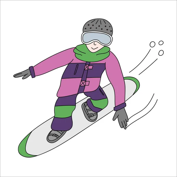 Hareket halindeki snowboardcu eğik renkli karalama çizimine dokunuyor