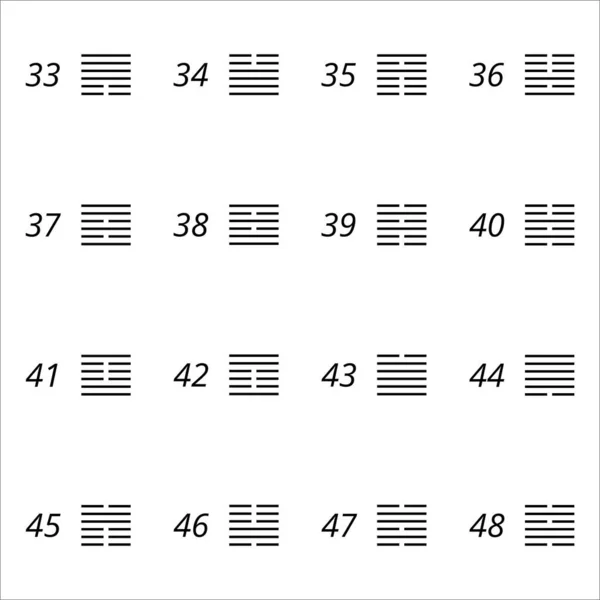 Değişim kitabından alınmış altıgenler, 33-48 insan tasarım kapısı. Sunum için, eğitici materyaller. Vektör illüstrasyonu