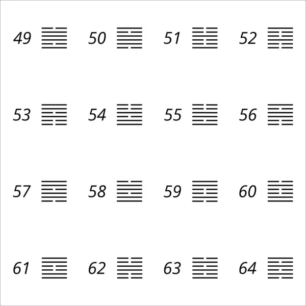 Değişim kitabından ayarlanmış altıgenler, 49-64 insan tasarım kapıları. Sunum için, eğitici materyaller. Vektör illüstrasyonu