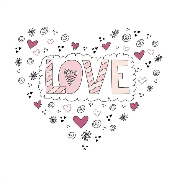 Love Phrase Lettering Hand Drawn Word Heart Shape Vector Illustration — Stock Vector