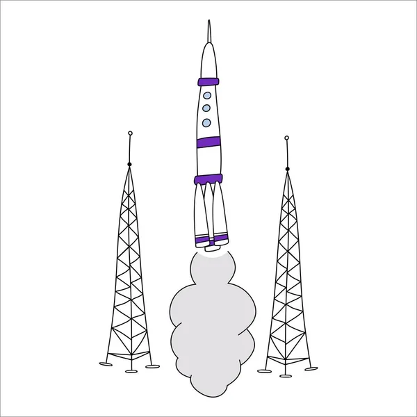 Bir roket fırlatıldı. Doodle vektör illüstrasyonu
