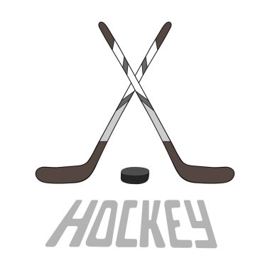 İzole hokey sopaları ve hokey diski.