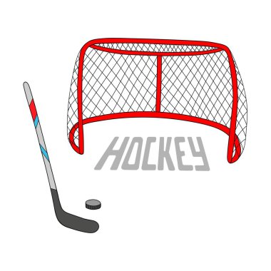 Hokey vektör çizimi. Hokey sopası, disk ve kapı