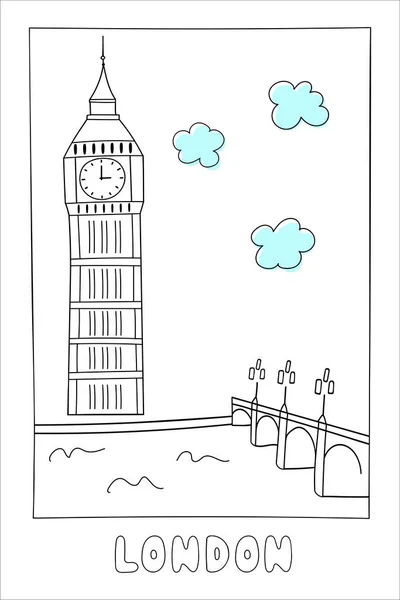 Bigben kule karalama vektör çizimi, Londra manzarası. Kartpostallar ve hatıralar için harika.