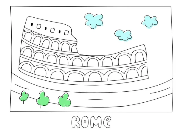 Kolezyum amfi tiyatrosu karalama vektör çizimi. Roma 'da tarihi ünlü bir yer. Dekor, kartpostal, poster, baskı konsepti için harika. El çizimi tasarımı 