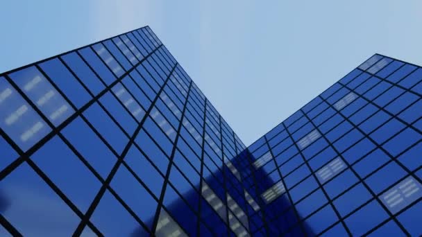 办公大楼旋转的蓝色眼镜摩天大楼商业塔公司3D插图 — 图库视频影像