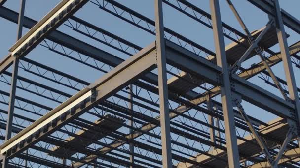 Baustelle Metallkonstruktion Dachbalken Gebaut Entwicklung — Stockvideo
