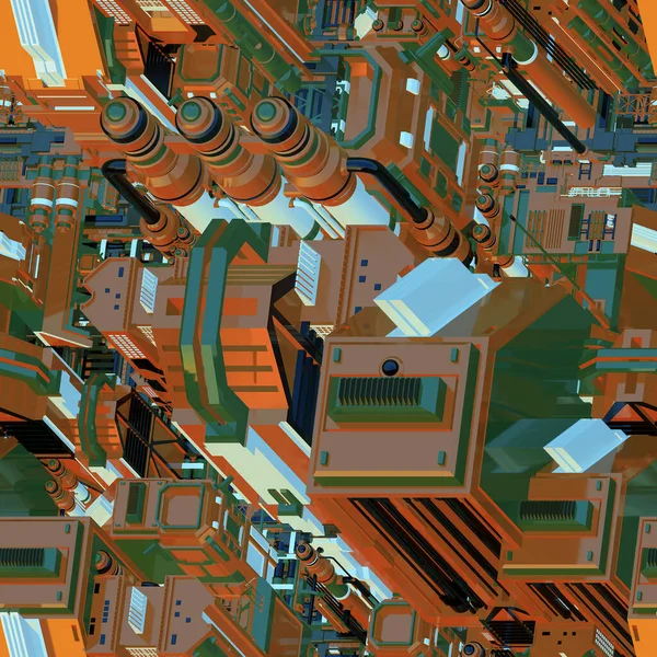 Science Fiction Kachelbare Muster Umhüllen Hintergrund Nahtlose Kachel Industrielle Technologie — Stockfoto