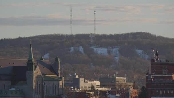 Sherbrooke Centro Quebec Canadá Paisaje Con Catedral Vista Panorámica Zoom — Vídeo de stock