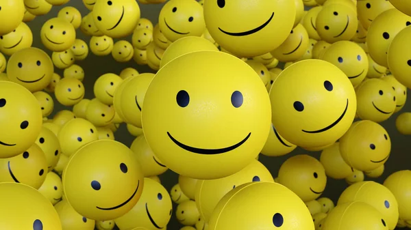 Smile Balls Many Emoticons Signs Yellow Lol Icons Laughing Emotion — Stock Photo, Image