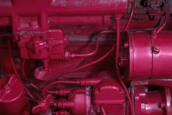 Rote Maschine Motor Bemalt Traktor Industrielle Hintergrundtechnologie Antike Alte Mechanische — Stockfoto