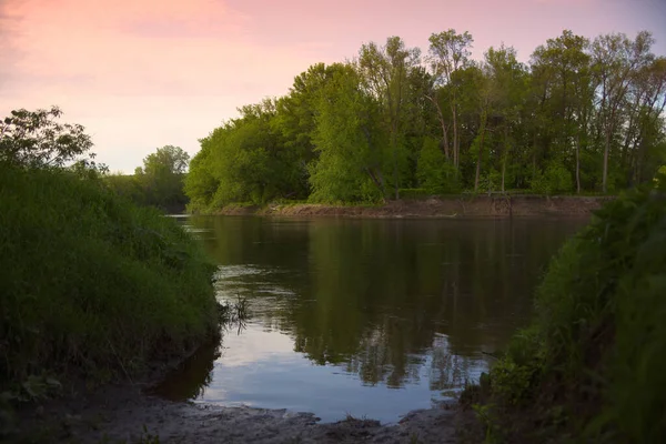 Environnement Paisible Rivière Forêt Paisible Avec Coucher Soleil Nature Arbres — Photo