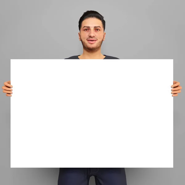 Man Hold Canvas White Copy Space Photo Enlargement Selling Art — Fotografia de Stock