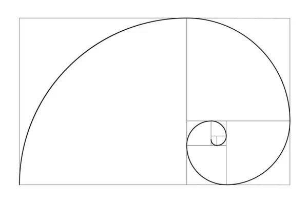 Modello di relazione d'oro vettoriale. Spirale dorata, rapporto dorato, matrice Fibonacci, numero Fibonacci. Proporzioni divine. — Vettoriale Stock