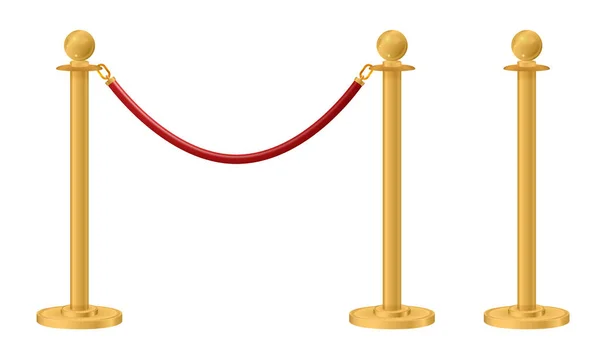 Klappbarer Gürtelhalter. Tragbare Bandbarriere. Roter Teppich mit roten Seilen auf goldenen Rungen. Exklusive Veranstaltung, Filmpremiere, Gala, Preisverleihung, Preisverleihung. Vektor — Stockvektor