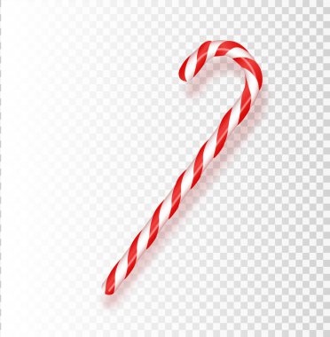 Şeffaf arka planda izole edilmiş gerçekçi Noel şekeri. Vektör illüstrasyonu. Noel ve Yeni Yıl için bir tebrik kartı şablonu.
