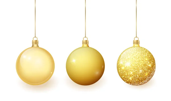 Золотая елка игрушка набор изолированы на прозрачном фоне. Покупаю рождественские украшения. Векторный объект для рождественского дизайна, макет. Векторная реалистичная иллюстрация — стоковый вектор