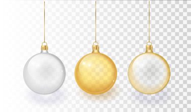 Vektör Gerçekçi 3d Noel Parıltılı Cam Balosu, Şeffaflık Ağı Arkaplanında İzole Edilmiş Mock-up Kapanış. Xmas ve Yeni Yıl Ağacı Oyuncak Oyuncak Balosu Tasarım Şablonu