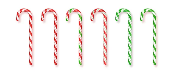 Állítsa be a reális karácsonyi cukorkákat.Realisztikus karácsonyi cukornád vektor illusztráció. Top view ikon. Üdvözlőlap sablon karácsonyra és szilveszterre — Stock Vector