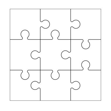 Beyaz arka planda izole edilmiş siyah beyaz yapboz parçaları. Vektör illüstrasyonu