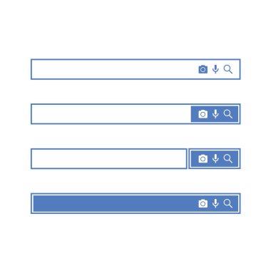 Arama çubuğu tasarım ögesi. Web sitesi ve kullanıcı arayüzü, mobil uygulamalar için arama çubuğu. Vektör çizimi. Arama adresi ve gezinme çubuğu simgesi. Web siteleri için arama formu şablonları koleksiyonu