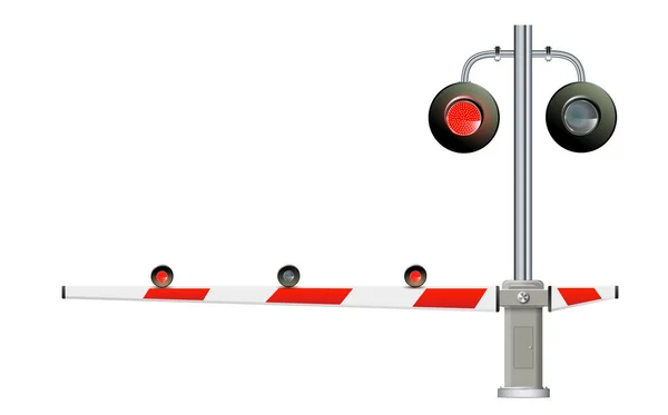 Road signs and railroad crossing barriers are used in the United States.traffic light, Railway barriers close isolated on white background, design concept for start up, business solutions, — Wektor stockowy