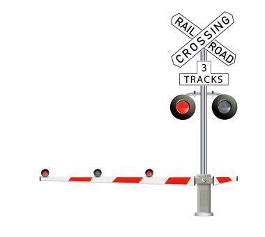 Amerika Birleşik Devletleri 'nde yol tabelaları ve demiryolu geçiş engelleri kullanılıyor. Trafik ışığı, beyaz arka planda izole edilmiş demiryolu engelleri, başlangıç için tasarım konsepti, iş çözümleri,