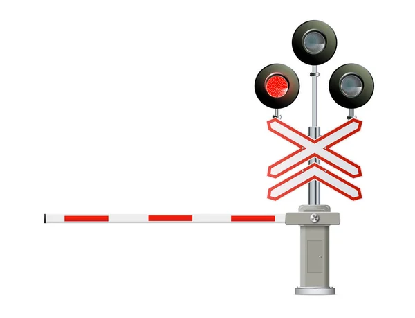 도로 표지판 과 철도 건널목 장벽 은 United States.traffic light 에 사용되며, 철도 장벽은 흰색 배경에 가깝게 분리되어 있으며, 시작을 위한 설계 개념, 비즈니스 솔루션,, — 스톡 벡터