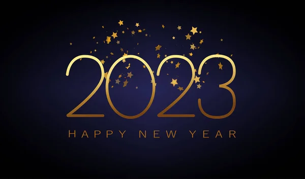 2023 Nieuwjaar goud met Abstract glanzende kleur goud design element en glitter effect op donkere achtergrond. Voor Kalender, poster ontwerp — Stockvector