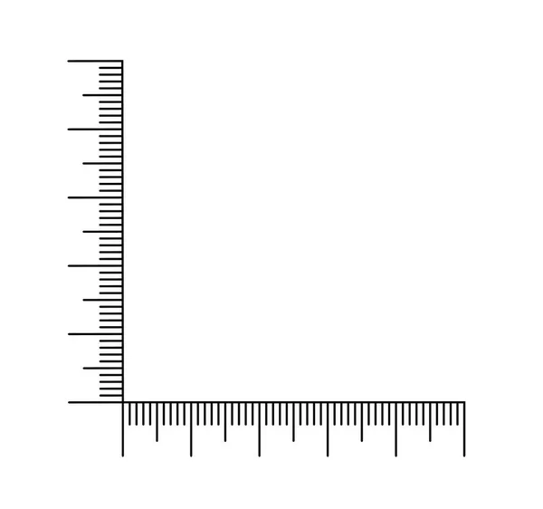 Vetor de régua de canto. Indicadores de tamanho isolados em segundo plano. Distâncias da unidade. Conceito elemento gráfico. Escalas de medição. — Vetor de Stock