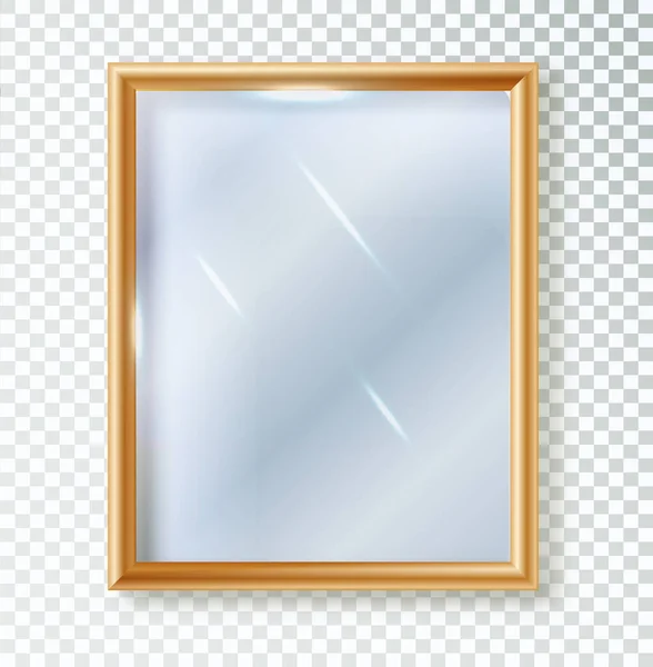 Realistic mirror with reflection on glass. Geometric mirror with frame. Reflective glass surfaces. 3d template design for interior decor. — Wektor stockowy