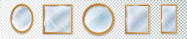 Set von Spiegeln unterschiedlicher Form isoliert. Spiegelrahmen, Spiegelvorlage. Reflektierende Glasoberflächen isoliert. Realistisches Design für Innenmöbel — Stockvektor