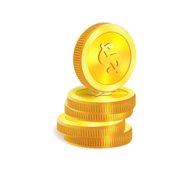 Conjunto de moedas de ouro. Ícone de ouro plano. Economia, finanças, conceito de dinheiro. Ilustração do vetor do símbolo da riqueza isolada no branco — Vetor de Stock